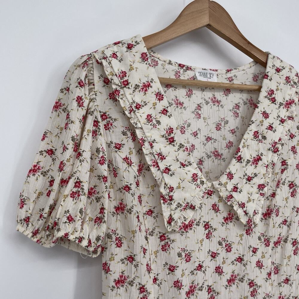 NWT Sienna Sky Floral Puff Sleeve Cropped Peplum Top Cottagecore Coquette Size L - Picture 4 of 10